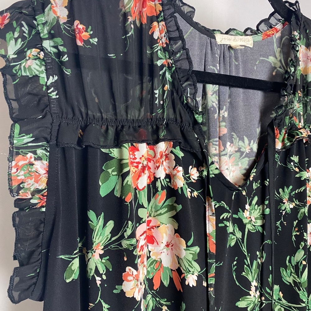 Joie Womenʻs Plus Size Sleeveless Black Floral V-neckline Blouse w/ Tie 1X - Picture 5 of 9
